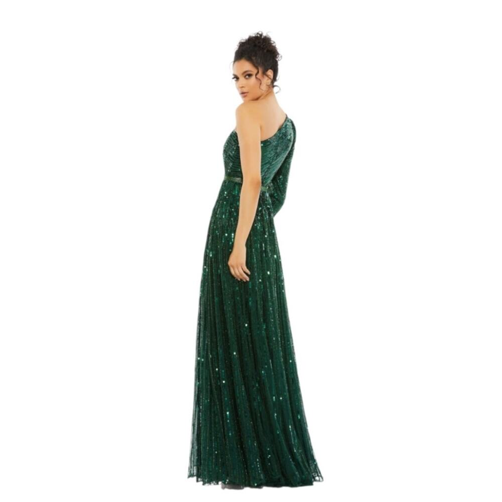 Mac Duggal 5508 Emerald Green Sequin One Shoulder Prom Evening Gown 4 Dress - Picture 8 of 13